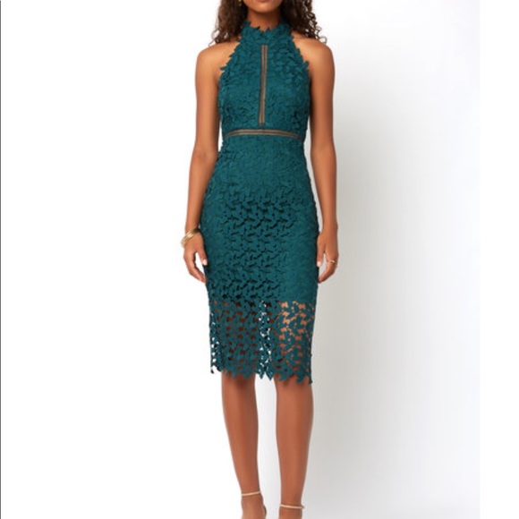 green lace bardot dress